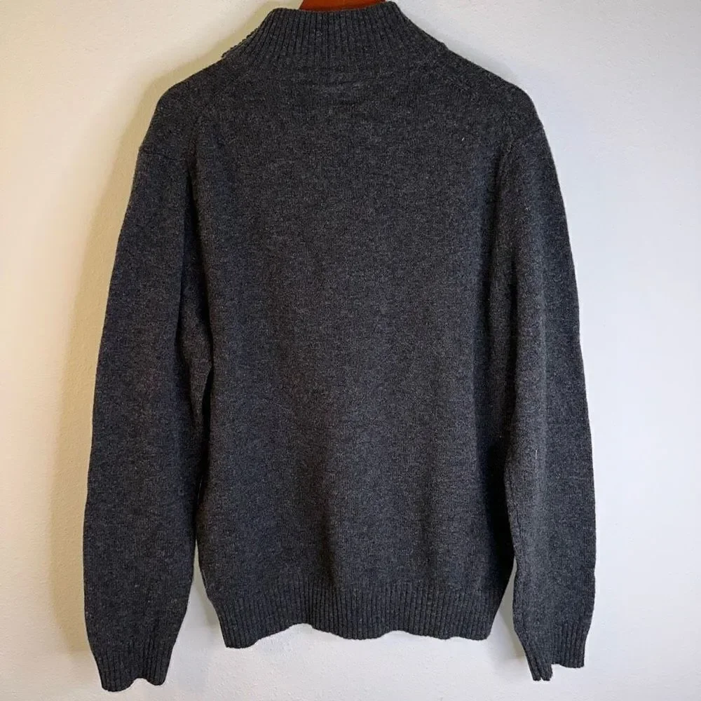 J. Crew Mens 100% Lambswool‎ Charcoal 1/4th Zip Ribbed Trim Pullover Sweater